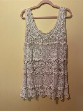 Dressbarn Crochet Lace Tank top, Beach Coverup, or Mini Dress Lined L EUC